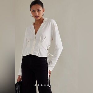 NWOT Anthropologie Long Sleeve Silky Corset Blouse 2X White Cream Off White